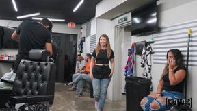 ”Naughty barber shop workmate having sneaky sex”