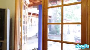 Beautiful Scarlet Red putting her lipstick on a dick stick