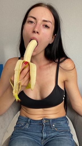 Teasing in Jeans,eating & Sucking Banana