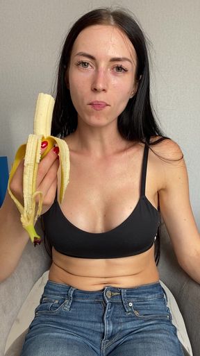 Teasing in Jeans,eating & Sucking Banana