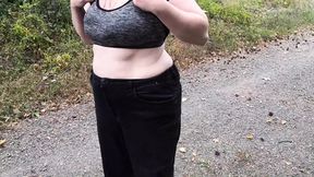 Punishment Walk: Filling Her Bra and Panties in the Woods
