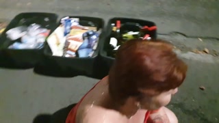 Brazen Kiwi Trashy bitch pissed on &amp; sucks cock in plain view on the sidewalk