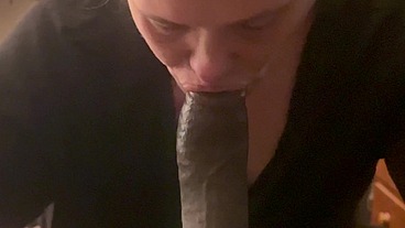 Worshipping his big black cock