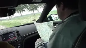 Blonde sucks two cocks then gets fucked to cumshot in the bushes