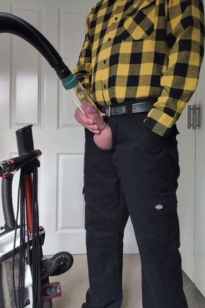 Sucking my cock with the vacuum cleaner after work