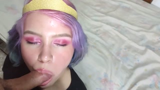 Bumblegum princess sucks your cock and gag with your cum