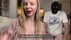 Blonde Femdom zerstöre Träudelecks ihres Mannes in Chastity Cage
