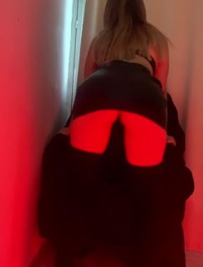 Dancing in skirt and thong.