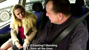 Rapacious blonde whore in stockings is paid for hot car sex