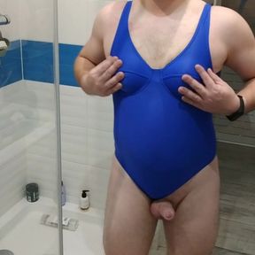 Sexy blue one piece swimsuit