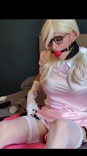 Pink Satin Maid Stretching Sissygasmsissy Maid Training