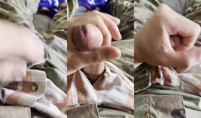 Massive soldier load after week in field solo cumshot then again