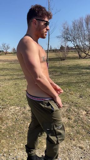 Walking in the Sun - Carlos Drops His Pants and Jerks His Huge Cock