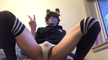 Furry femboy rubs self in panties