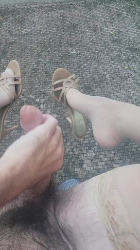 Cumming Outside Wearing High Heels and Nylons