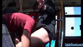 Slurping Asian ass&#x1F351; on a bus, multiple dudes gang banging her tight holes!