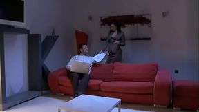 Pretty Brunette Rihanna Has Sex on the Couch with Her Man Ian