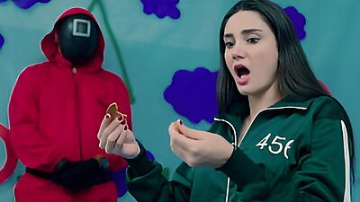 SQUID GAME - Brazilian Victoria Carmargo breaks the cookie in the squid game and gets her meaty pink pussy fucked.