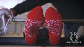Footboard Tickle -- Red Socks