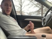 Guys almost gets caught busting a huge nut in his car