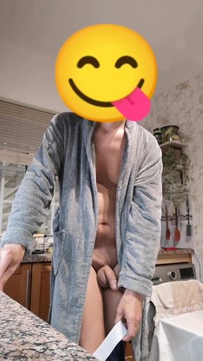 Rafael Shows off in His Bathrobe and Cums on His Belly