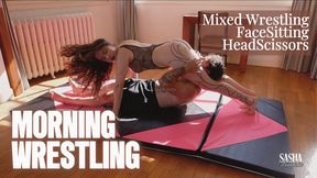 Morning Scissors Wrestling : Headscissors, Body Scissors & Facesitting Smother by Tattooed Domme in Mesh Bodysuit