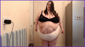 SSBBW follows exercise routine out of breathe thong bra