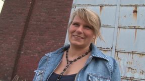 Busty German blonde fucks herself with dildo