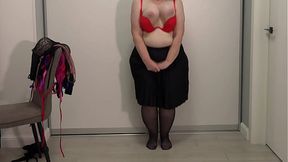 Mature teacher chooses a bra for work Big gorgeous boobs jump and pop out of bras Saggy tits