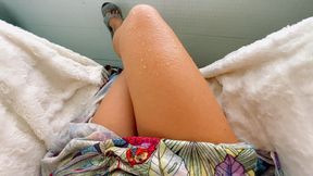 Comfortable mistess enjoying rain