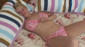 Hot blonde nineteen year old shows off and fingers to orgasm