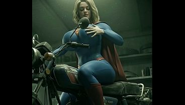 Supergirl on old honda bike 3d animated blender render