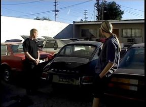 Gorgeous blonde gets fucked in a junkyard