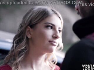 Stranded golden-haired MILF hitchhikes and fucks big knob stud outdoors