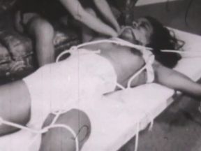 Black and white bondage with ebony babe