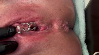 Pee very strong stream from my Pierced Pussy and my hands in Latex Glove