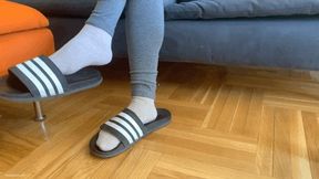 SOCKED FEET DANGLING IN OVERSIZED SLIPPERS - MP4 HD