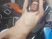 Very very skiny femboy shows off his skinny body while on a gaming chair