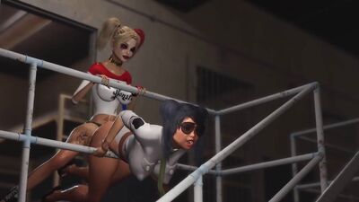 Lesbian sex with strapon. Harley Quinn plays with a female prison officer