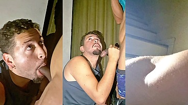 I almost got caught by the apartment owner because I was secretly sucking off the married straight guy—with his huge black cock—in the building stairwell.