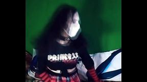 Jerk off and playing with dildo in slutty clothes