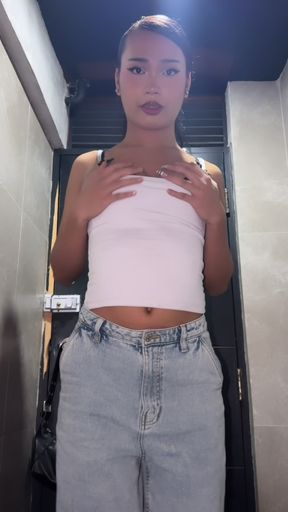 Trans girl shows off her solo boobs