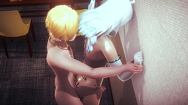 Yaoi Femboy - Femboy fucks Kaze's ass against the wall and leaves him full of milk - Sissy Femboy Trap Japanese Asian