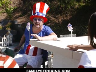 4th of July Family Fucking Threesome in Front of Dad while he Barbecues