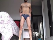 HAIRY DRYING HIMSELF IN THE BATHROOM