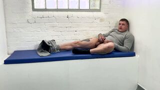 Hot stud Geordie Jackson jerks off while being locked up in a jail cell