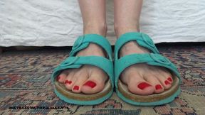 Toe fetish - wiggling my toes in turquoise slippers Part 4