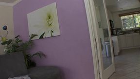 Her tight pussy is mostly shaved and she has a cute little bubble butt that she shows you...