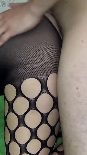 My body in a mesh bodysuit, could not resist his orgasm