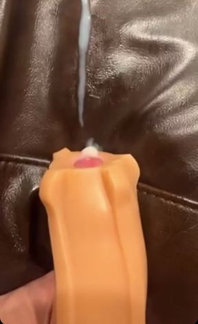 Super long dick cums from other side of pocket pussy
